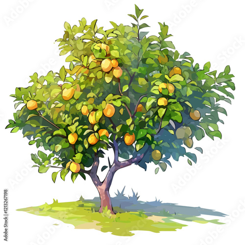 Pili Tree with Fruit | Artistic Watercolor-Style Flat Vector Design.  
