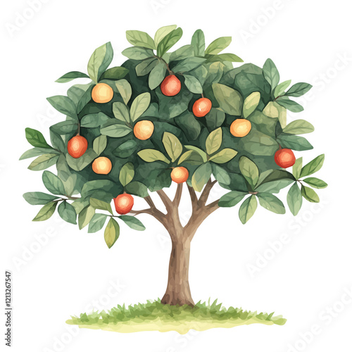 Pili Tree with Fruit | Artistic Watercolor-Style Flat Vector Design.  
