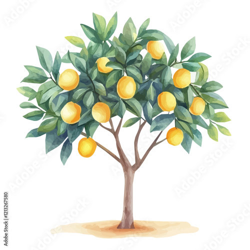 Pili Tree with Fruit | Artistic Watercolor-Style Flat Vector Design.  
