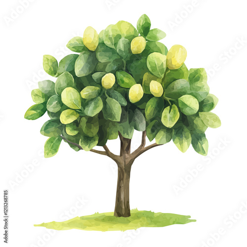 Pistachio Tree with Fruit | Detailed Watercolor Flat Vector Illustration.  
