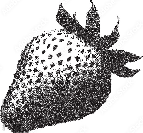 Strawberry vintage y2k stipple art, fruit halftone stipple brutalist retro vector png with transparent background, berry 2000s aesthetic photocopy effect tattoo