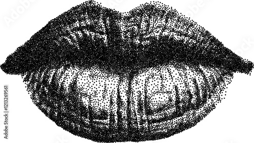 Woman vintage y2k stipple art, lips halftone stipple brutalist retro vector png with transparent background, beauty 2000s aesthetic photocopy effect tattoo