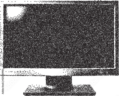 Pc vintage y2k stipple art, monitor halftone stipple brutalist retro vector png with transparent background, computer 2000s aesthetic photocopy effect tattoo