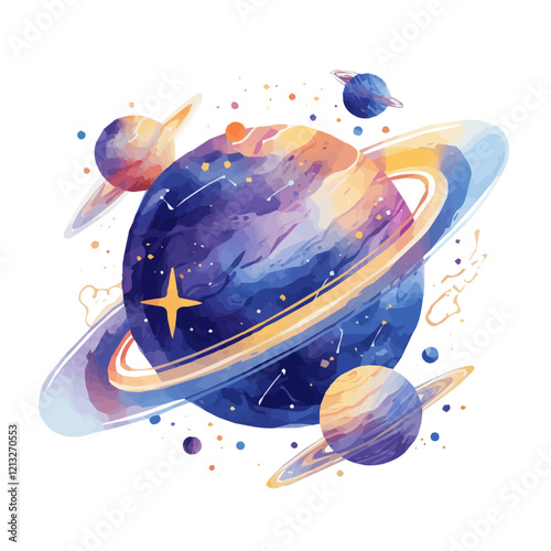 Planetary Magnetosphere | Abstract Watercolor Flat Vector Representation.  
