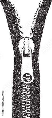 Zipper vintage y2k stipple art, line halftone stipple brutalist retro vector png with transparent background, fasten 2000s aesthetic photocopy effect tattoo