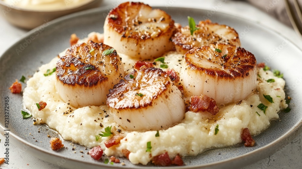 Seared Scallops with Creamy Grits and Bacon Seared Scallops with Creamy Grits and Bacon