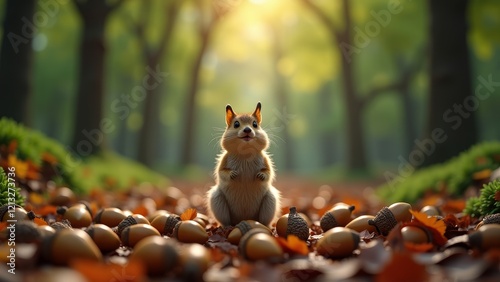 A small, furry rodent with a bushy tail, known for storing nuts and seeds photo