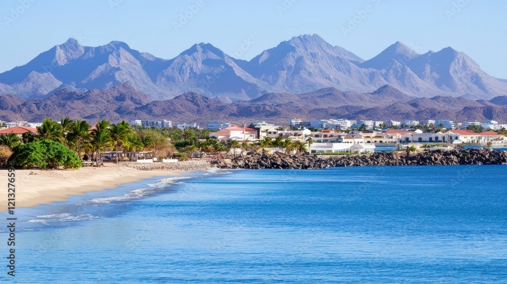 Fototapeta premium Coastal Town with Mountain View