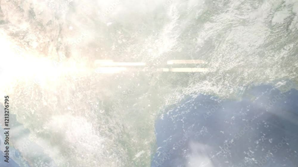 Earth zoom in from space and focus on Cedar Park, Texas, USA. Background for travel blog or intro. Satellite view. 3D style animation. Images from NASA.