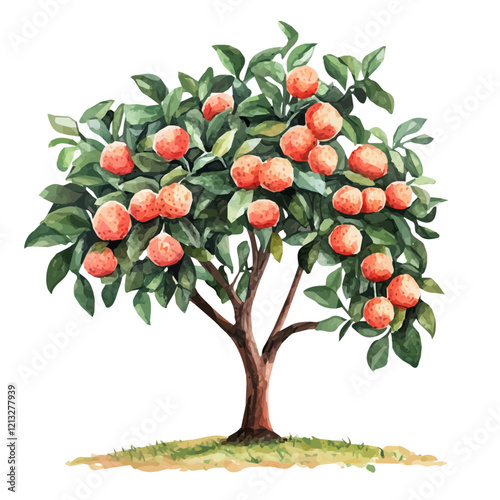 Quandong Tree with Fruit – Lush Watercolor Botanical Illustration, Exotic Fruit Tree Artwork, Nature-Inspired Painting, Vibrant Australian Native Plant Depiction.  
