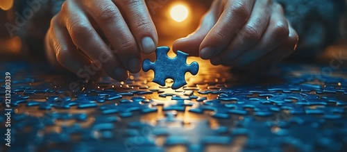 Hands Assembling Puzzle Pieces Concept of Teamwork Strategy Success Motivation Leadership Management photo