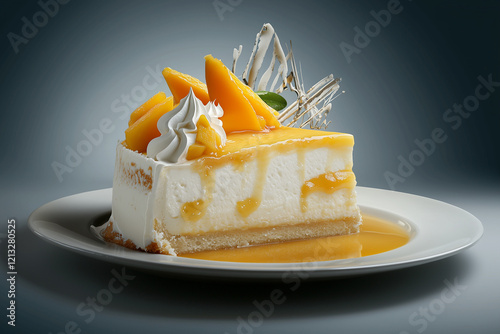 Part de Ccheesecake à la mangue sur une assiette