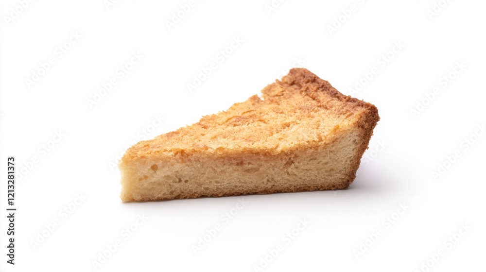 A single slice of light golden-brown pie isolated on a white background. A single slice of light golden-brown pie isolated on a white background.