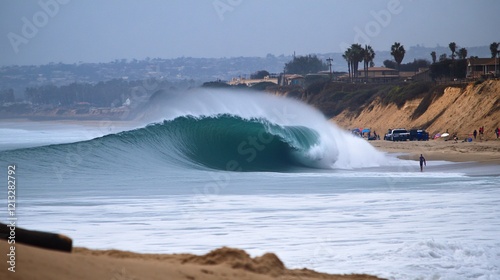 Surfer prepares for beach break wave, coastal California photo