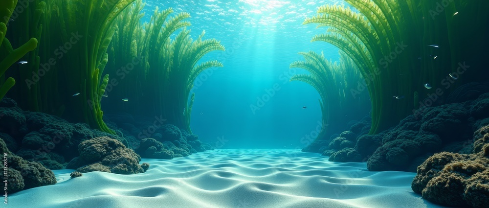 Fototapeta premium Underwater scene with seaweed and fish