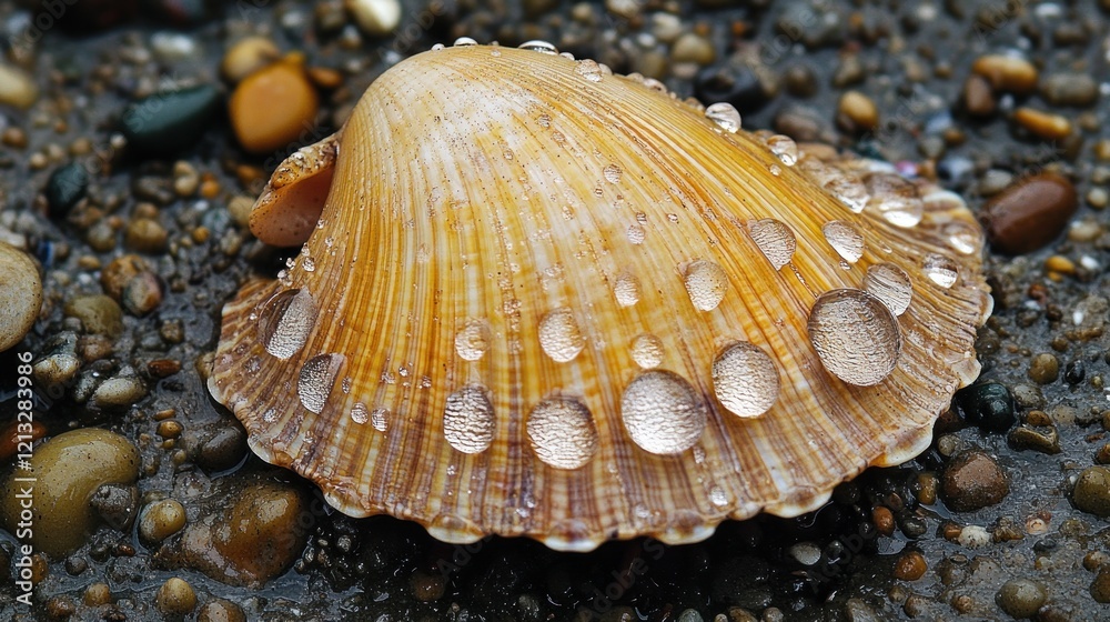 Seashell, rain, wet, pebbles, beach, nature, texture, background, photography, design Seashell, rain, wet, pebbles, beach, nature, texture, background, photography, design