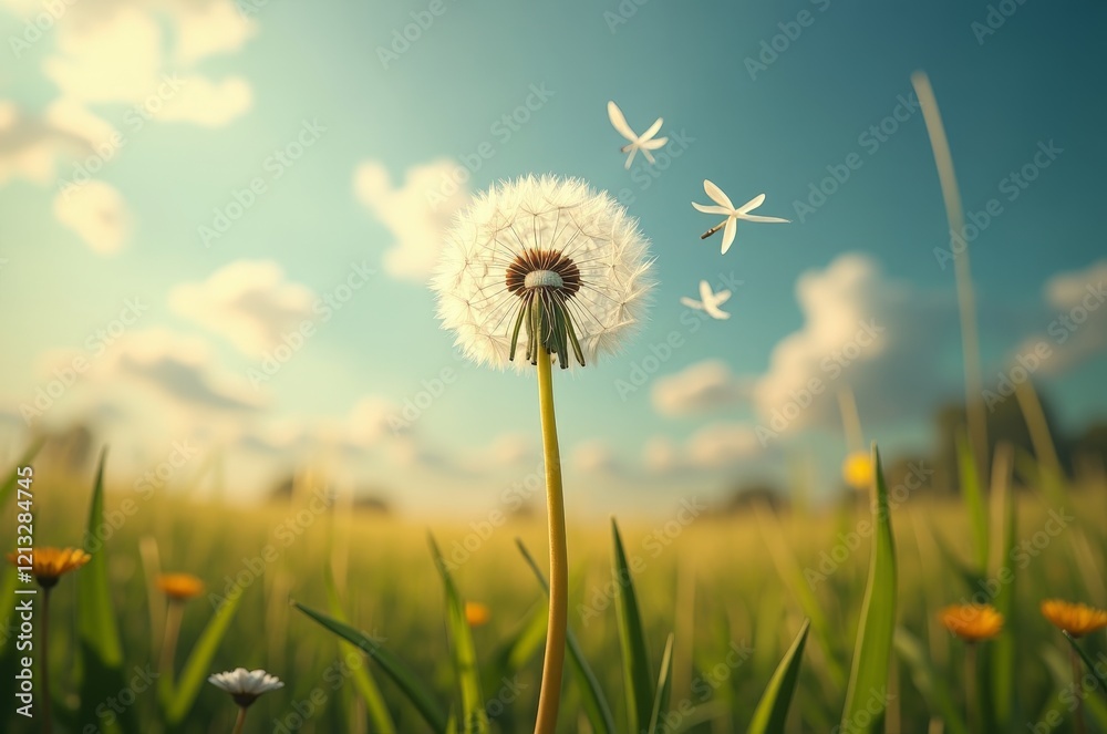 A delicate, feathery flower carried by the wind A delicate, feathery flower carried by the wind