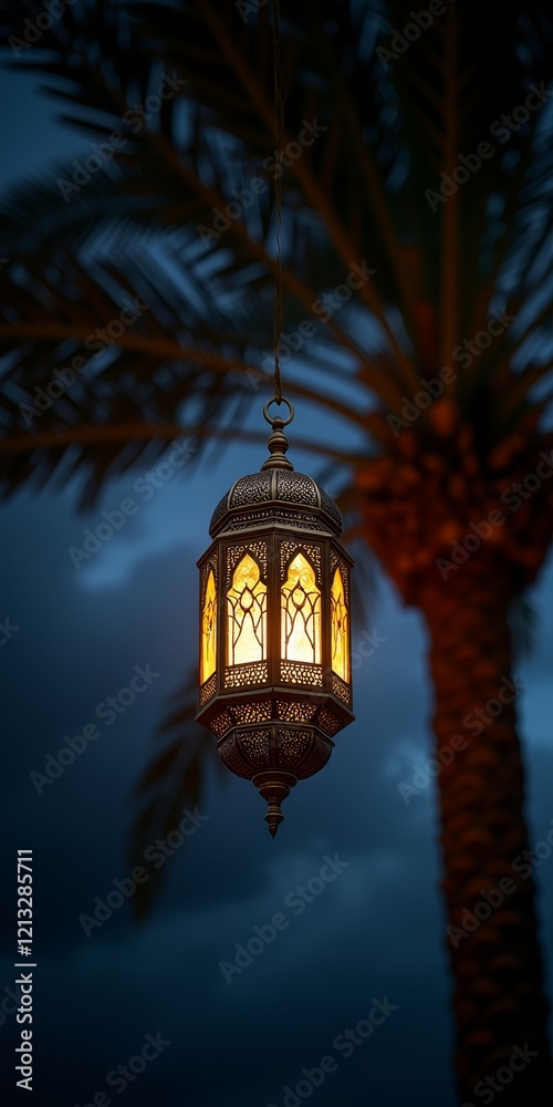 Fototapeta premium A traditional Middle Eastern lantern, typically made of metal and glass, often decorated with intricate designs
