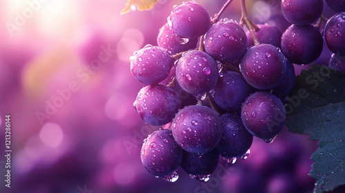 Wallpaper Mural Fresh, dewy purple grapes glistening in soft sunlight, perfect for showcasing natures bounty and enhancing culinary or wellness themes. Torontodigital.ca