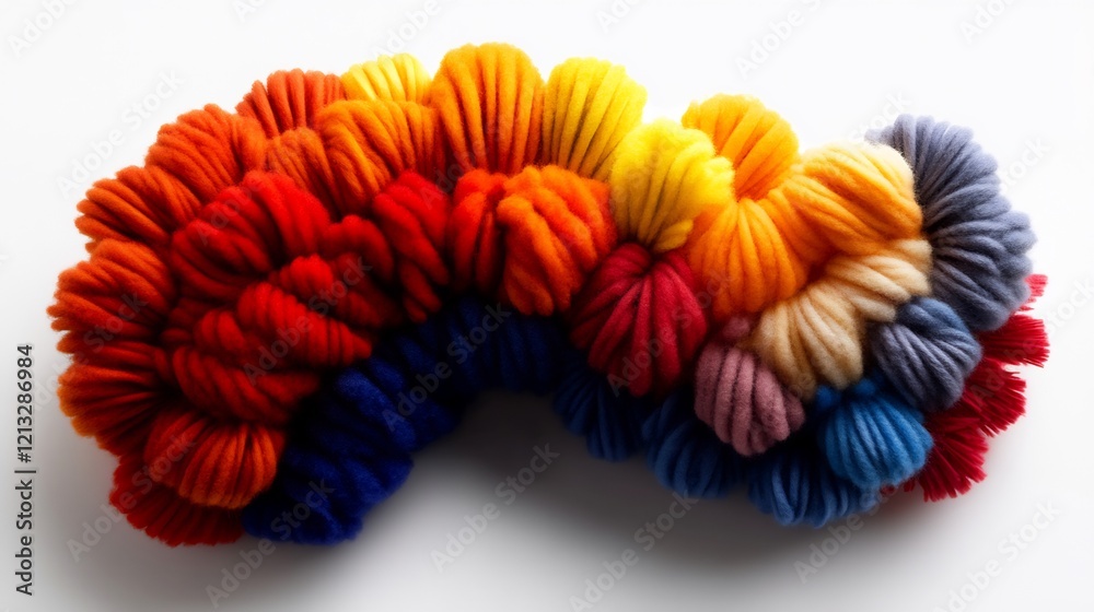 Rainbow Yarn Sculpture: A vibrant, colorful textile art piece crafted from meticulously arranged yarn, showcasing a spectrum of hues and textures. Rainbow Yarn Sculpture: A vibrant, colorful textile art piece crafted from meticulously arranged yarn, showcasing a spectrum of hues and textures.