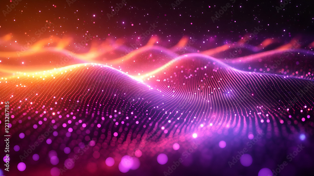 Naklejka premium Vibrant Abstract Background with Glowing Particles and Dynamic Waves