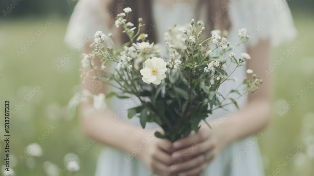Girl holding a bouquet of wildflowers in a field. Girl holding a bouquet of wildflowers in a field.