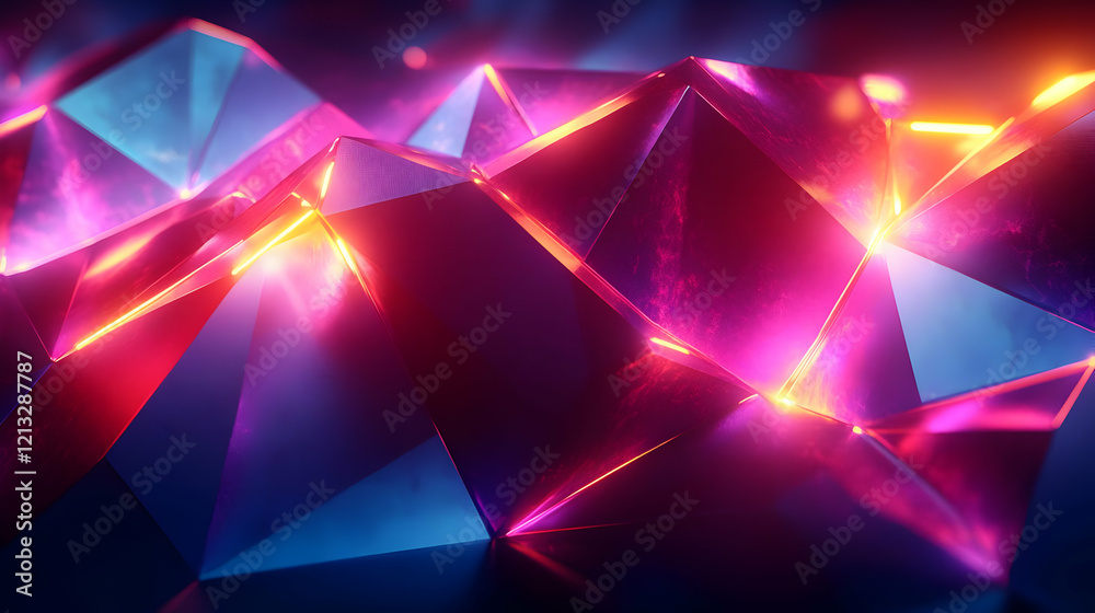 Vibrant Abstract Background with Glowing Polygonal Crystals