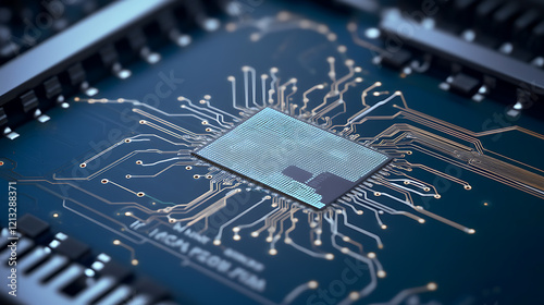 UK map integrated into a microchip, illustrating the interaction of national borders and digital innovation in a cuttingedge design photo