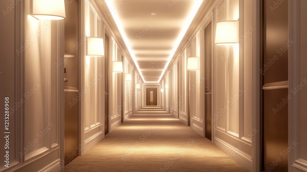 Illuminated Hotel Corridor: A Serene and Elegant Interior Design Illuminated Hotel Corridor: A Serene and Elegant Interior Design