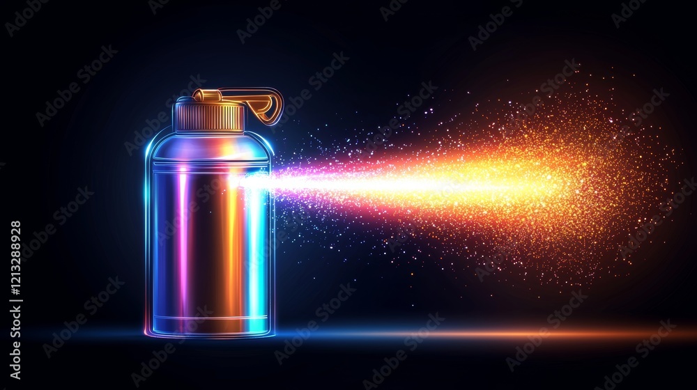 Graffiti spray can with intricate details, artistic urban design, vector illustration featuring bold neon hues, dynamic composition, contemporary street art symbol Graffiti spray can with intricate details, artistic urban design, vector illustration featuring bold neon hues, dynamic composition, contemporary street art symbol