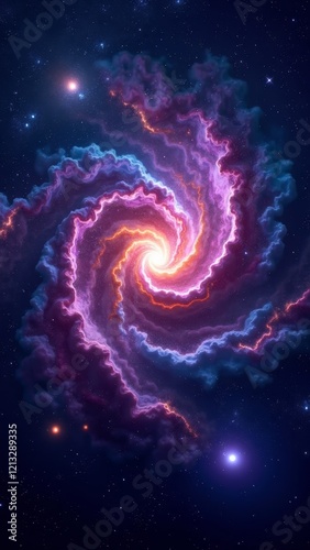 A spiral galaxy with vibrant colors and stars