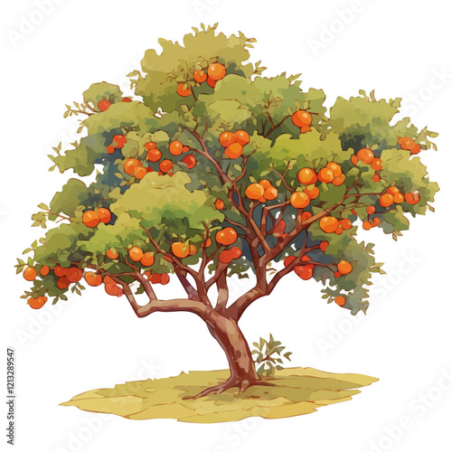 Rukam Tree with Fruit | Hand-Painted Watercolor Botanical Illustration.  
