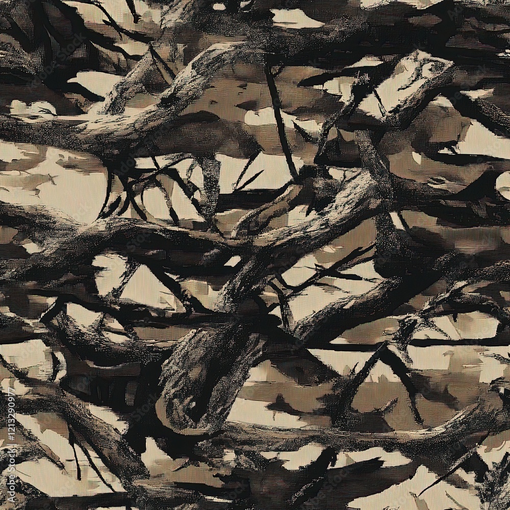 Bottomland Tree Branches Hunting Camouflage, Seamless Pattern Texture