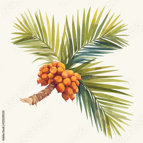 Salak Palm with Ripened Fruit | Exotic Watercolor Botanical Illustration.  
