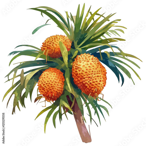 Salak Palm with Ripened Fruit | Exotic Watercolor Botanical Illustration.  
