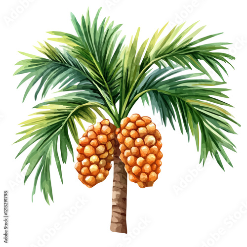 Salak Palm with Ripened Fruit | Exotic Watercolor Botanical Illustration.  
