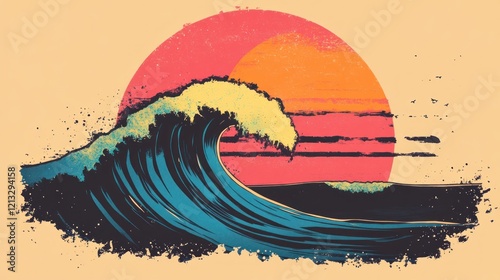 Retro Wave Graphic Sunset Seascape