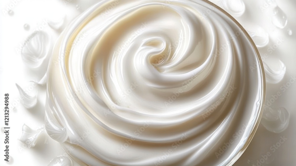 Close-Up View of Swirling Cream in Shallow Bowl with Soft Lighting and Texture Close-Up View of Swirling Cream in Shallow Bowl with Soft Lighting and Texture