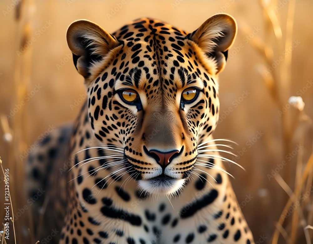 Fototapeta premium Majestic Leopard in Golden Savanna