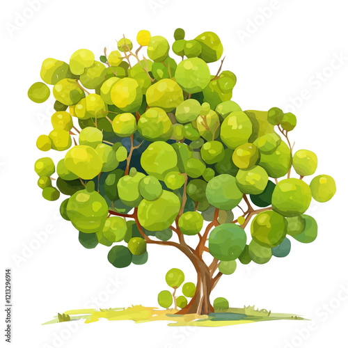 Sea Grape Tree with Fruit – Watercolor Illustration, Botanical Art, Coastal Tree with Vibrant Fruits, Hand-Painted Nature Artwork, Lush Foliage and Detailed Fruit Design  
