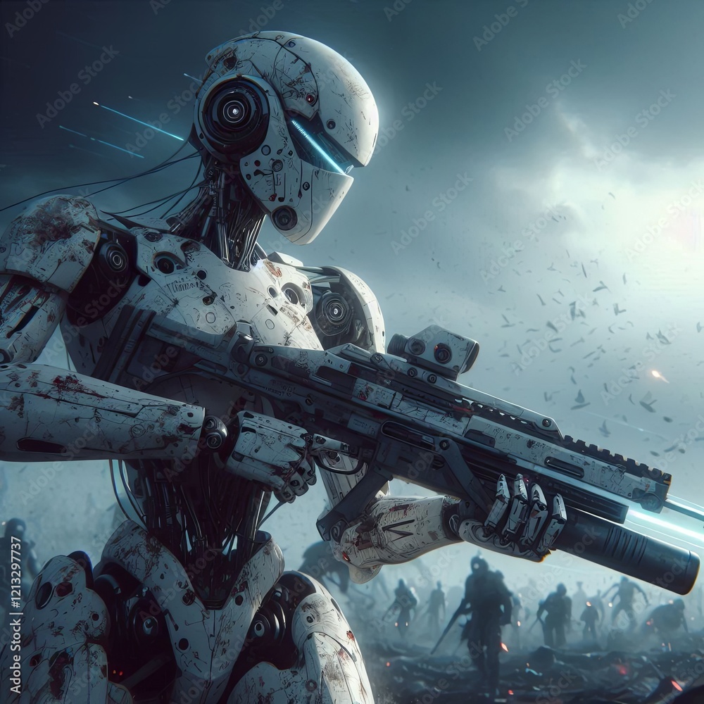 Obraz premium Battle-Scarred Combat Robot