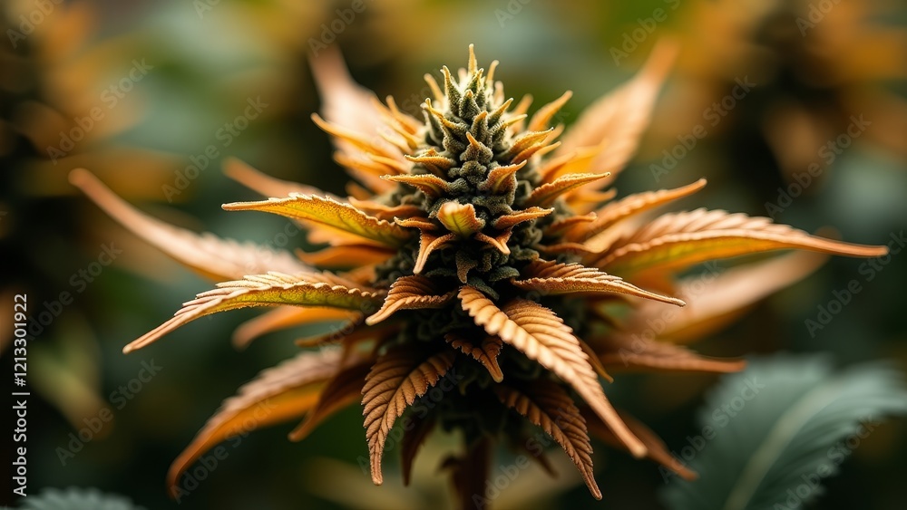 A cannabis plant with orange and green leaves A cannabis plant with orange and green leaves