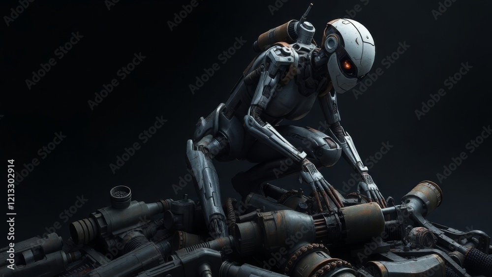 Fototapeta premium Cybernetic Scavenger in a Dystopian World