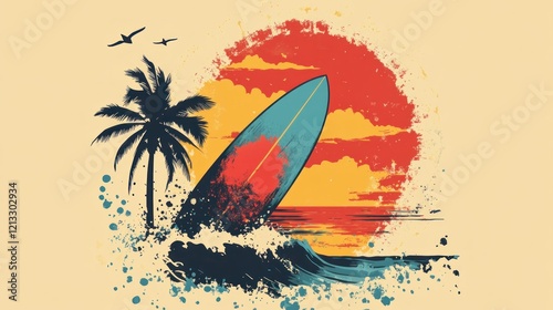Retro surf sunset graphic design