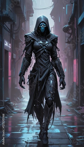 Futuristic Rogue Walking Through the City