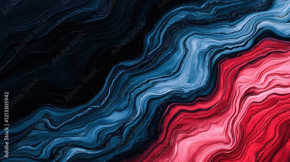 Obraz premium Abstract Colorful Waves in Deep Black, Blue, and Red Tones