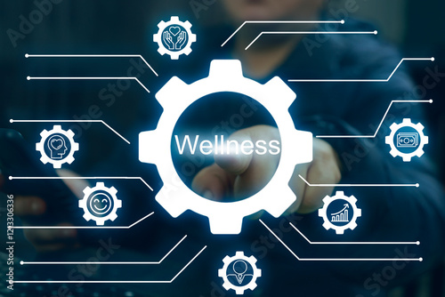 Employee wellness, representing physical activity, mental health, happiness growth. Importance of balance and integration in achieving overall well-being. Employee Assistance Program Business Concept.