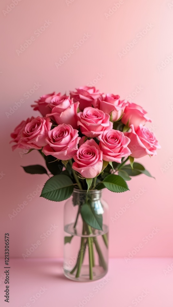 Fototapeta premium A bouquet of pink roses in a vase, exuding elegance and romance