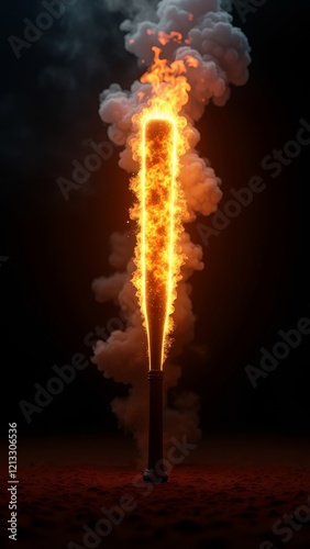 Exploding baseball bat in flames