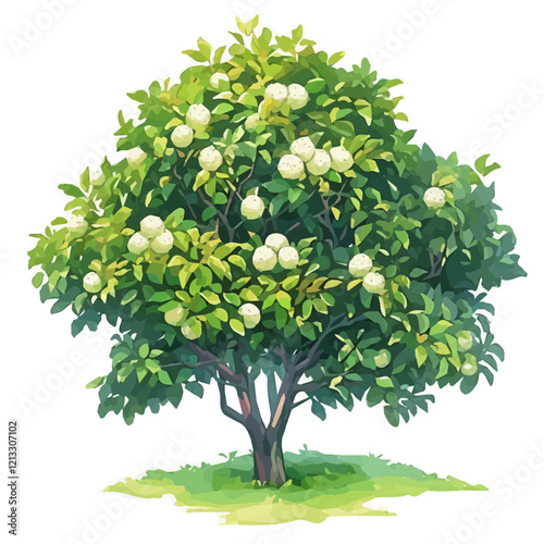 Wallpaper Mural Sugar Apple Tree with Fruit – Watercolor Painting, Colorful Botanical Art, Nature-Inspired Illustration, Lush Tree with Fruits, Vibrant Watercolor Design
 Torontodigital.ca